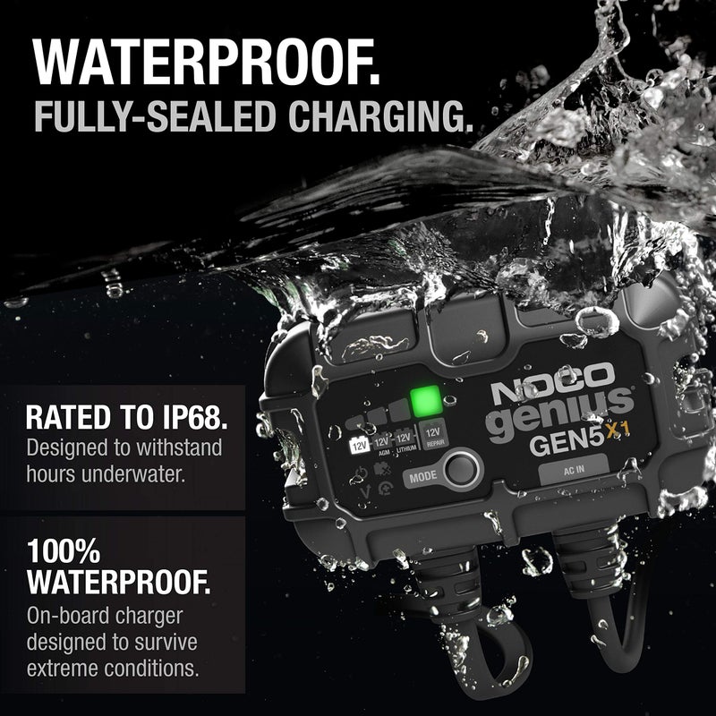 NOCO Genius GEN5X1: 1-Bank, 5A Onboard Battery Charger - 5A Per Bank, 12V Waterproof Marine Charger with Overcharge Protection & Temperature Compensation â€“ for Lead-Acid & Lithium Batteries - Image 3